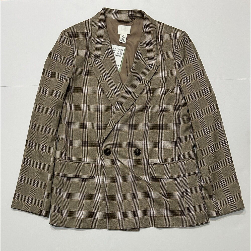 H&M Plaid Brown Blazer Jacket Size Women's S Brown